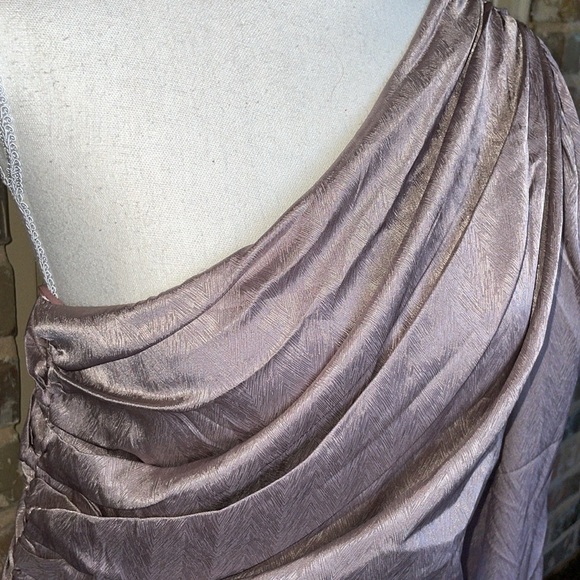 NWT Fiestar One Shoulder Top Side Zip Ruched Detail Shimmering Mauve Size Large - Picture 5 of 14